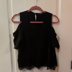 Madewell Black Cold Shoulder Blouse with Lace Trim
